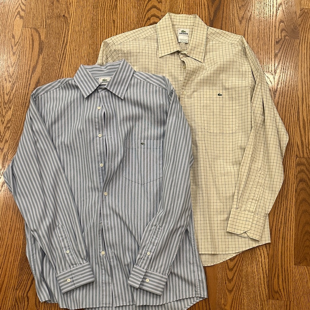 Lacoste Men's Blue Striped and Cream Checkered Dress Shirts